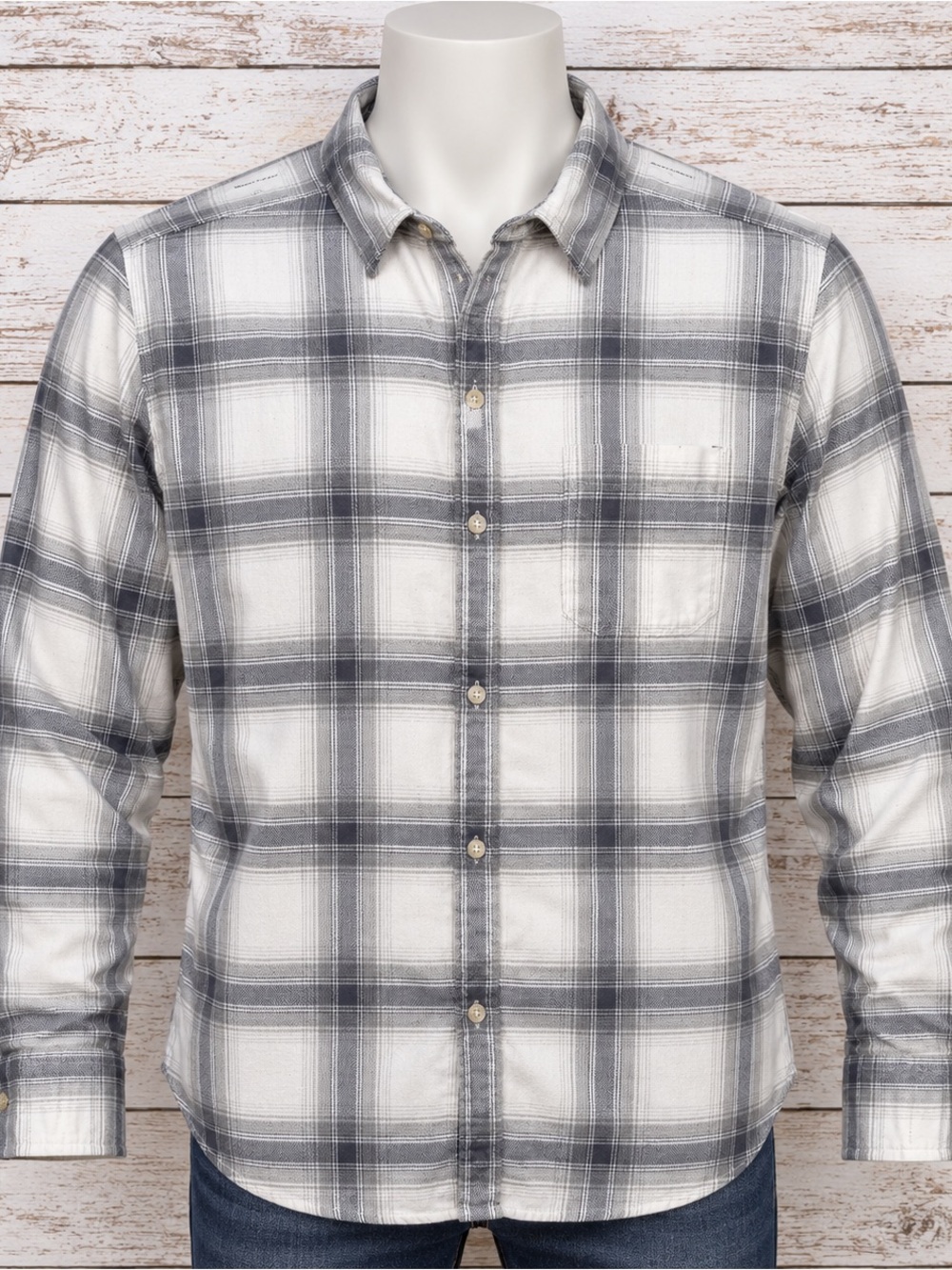 American Eagle Relaxed Fit Flannel Shirt Men’s S Gray Cream Plaid Button Up